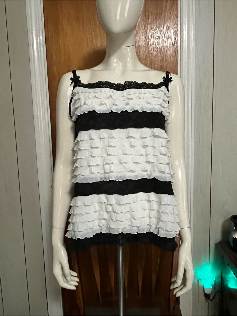 Cato Black and White Ruffle Tiered Camisole